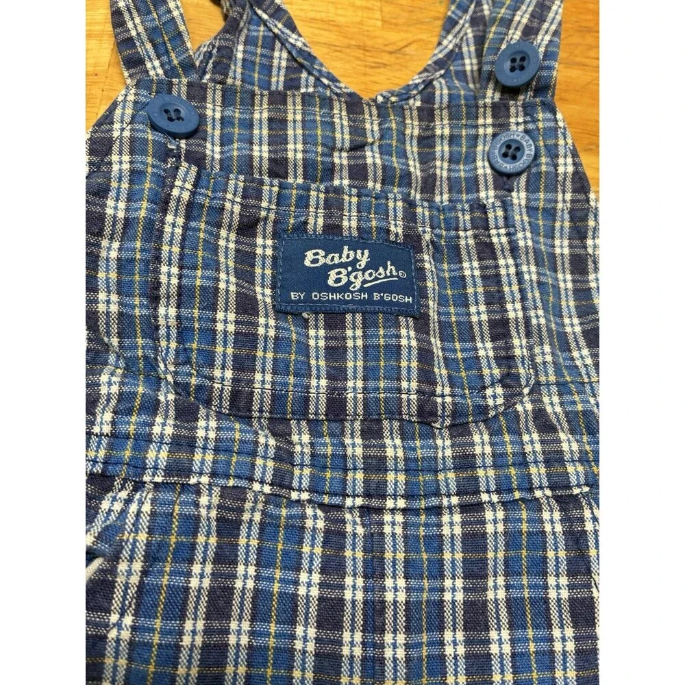 VTG Baby Bgosh Vestbak Plaid  3/6 Mo USA Blue OshKosh Overalls